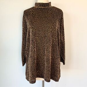 Andrea Jovine Metallic Sparkly Leopard Print Mock Neck Top
